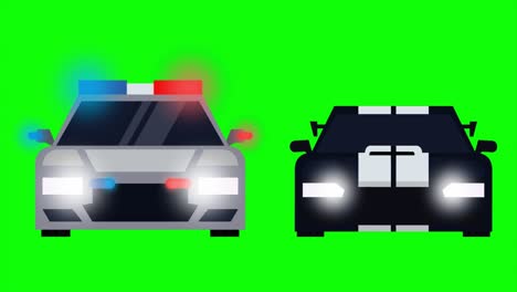 animación de la policía corriendo y el coche ladrón en el fondo de la pantalla verde.