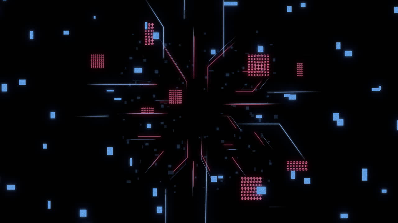 Animation of circuit board with data processing over dark background