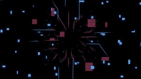 animación de una placa de circuitos con procesamiento de datos sobre un fondo oscuro