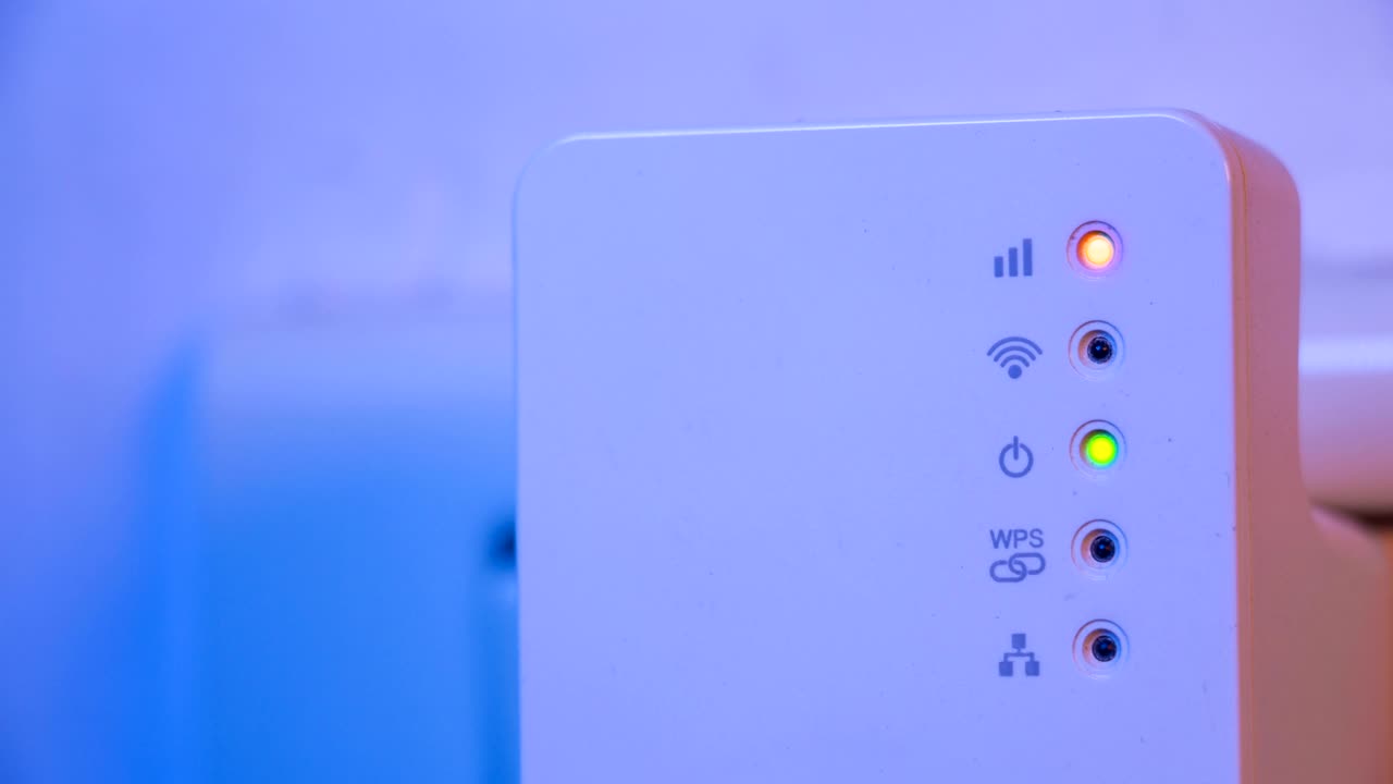 Cinemagraph of blinking signal connection status led lights in WiFi repeater