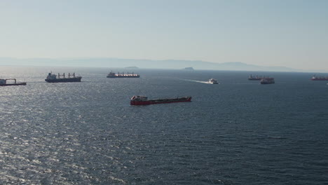 aerial view of cargo ships in bosphorus strait, istanbul, turkey