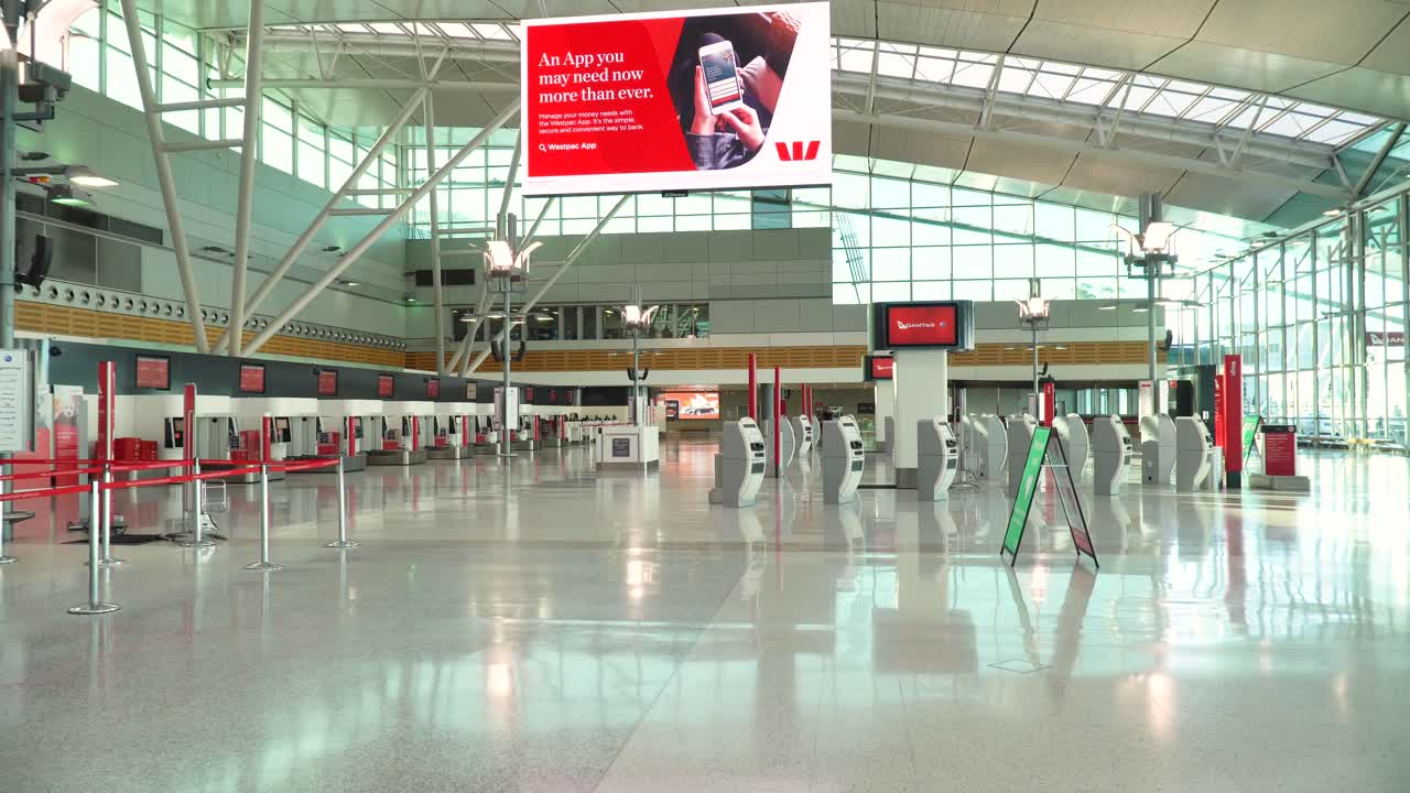 Empty Sydney Airport Qantas Domestic Terminal During Corona Virus Covid 19 pandemic