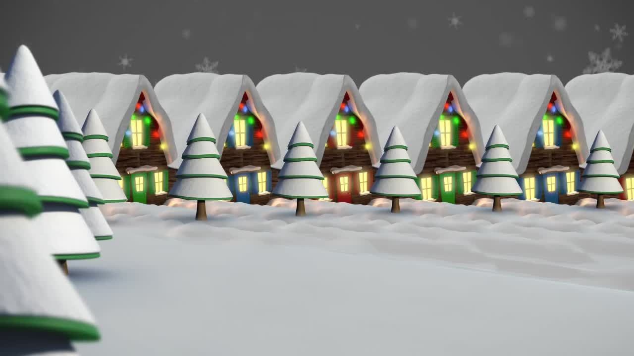 요정의 불빛으로 집 위에 내리는 눈의 애니메이션