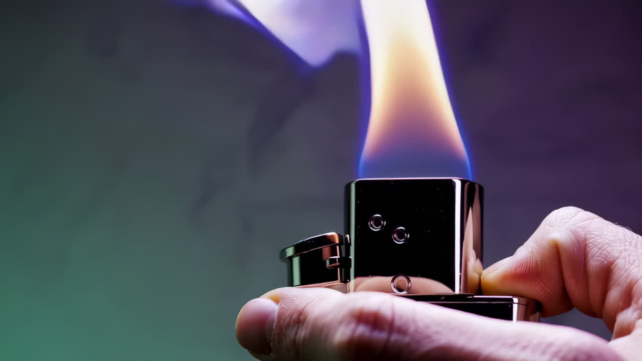 Handheld Lighter with Burning Flame