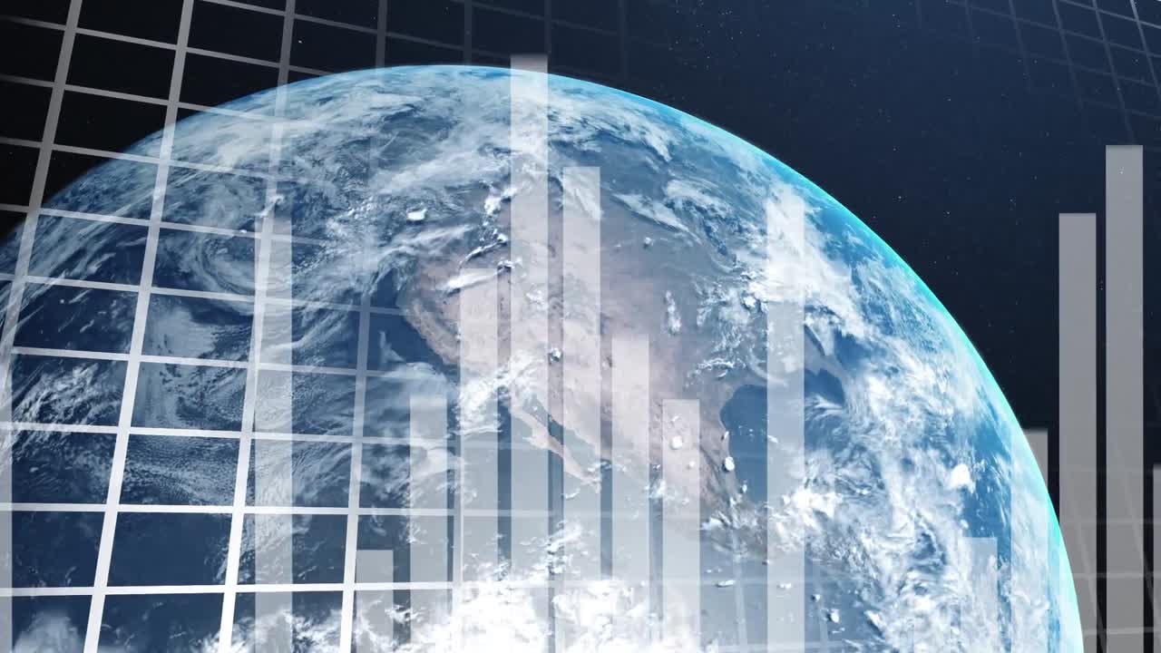 データ処理と青い背景の地球のアニメーション