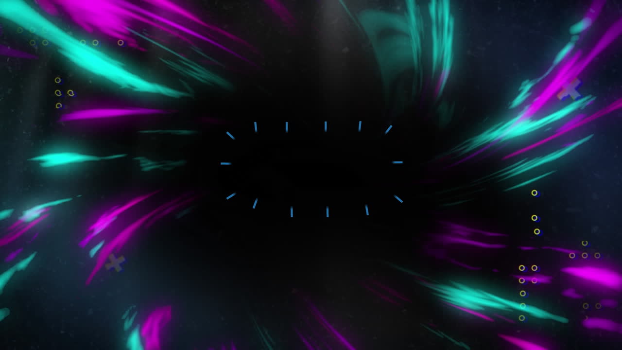 animación de diversas formas que se mueven sobre un fondo negro con luces