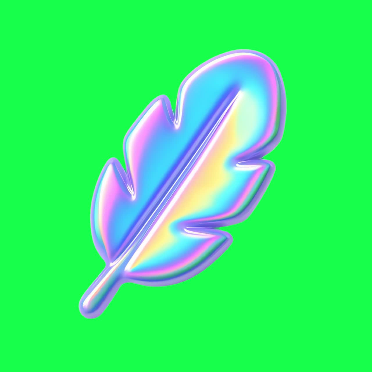 Iridescent feather animation, transparent 4K video, green screen