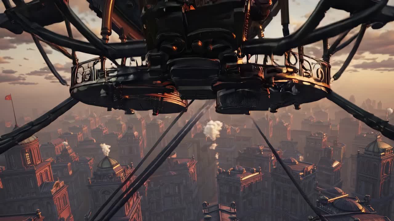 mujer steampunk en una máquina voladora