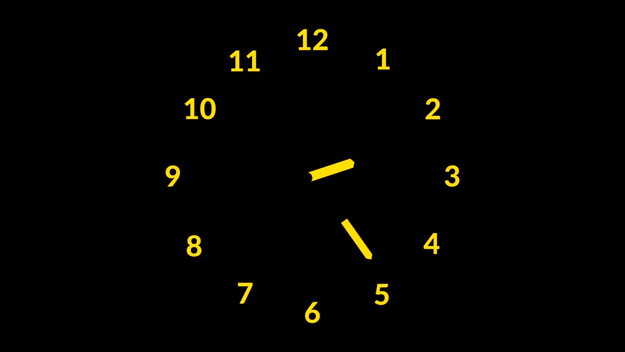 Animated clock counting down 12 hours, Seamlessly loops