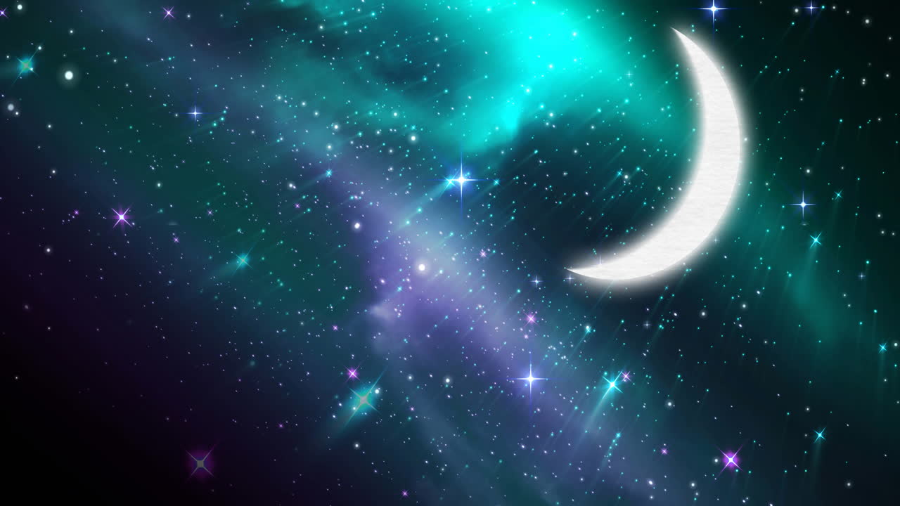 Animation of moon and stars in cosmos scenery