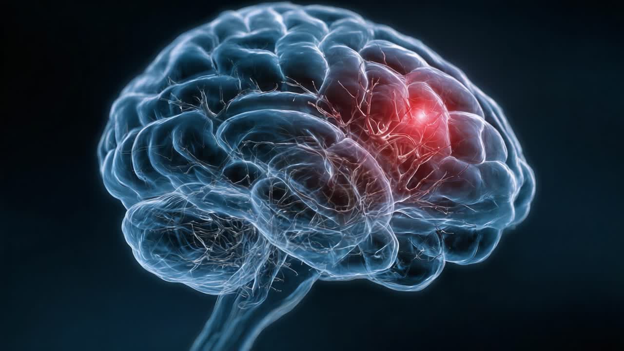 Highlighted Area of the Brain: Exploring Neural Activity and Connections in a Digital Visualization of the Human Brain's Structure and Functionality