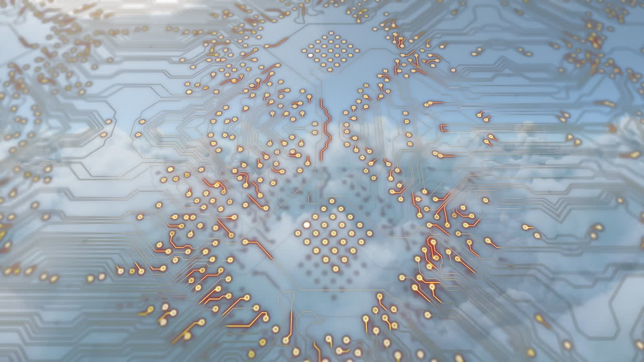 구름이 많은 하늘 위의 프로세서 소켓의 애니메이션