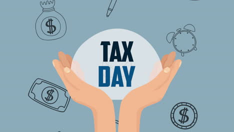 tax day animation with hands lifting and icons
