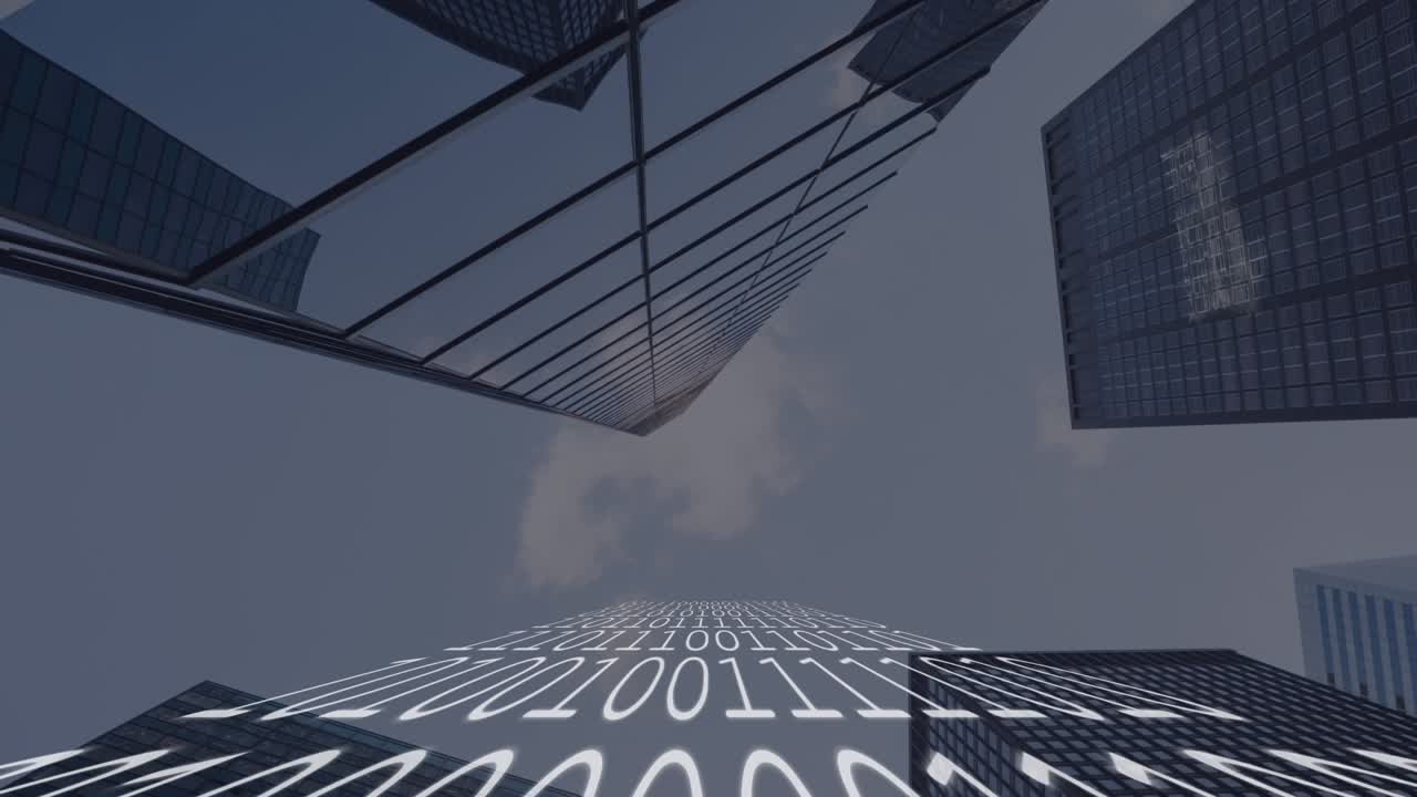 Animazione dell'elaborazione dati su un paesaggio urbano