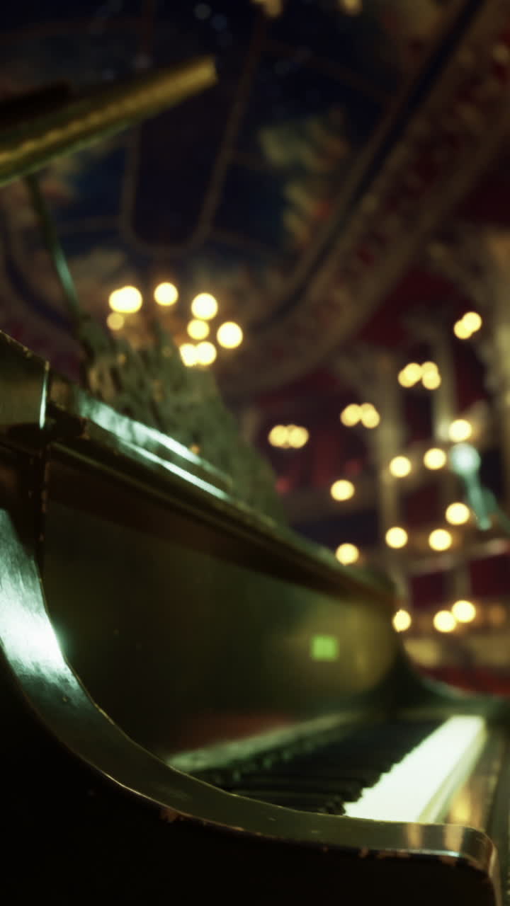 Elegant grand piano in beautiful concert hall before performance begins