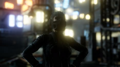 futuristic cyberpunk style young woman with neon bokeh lights