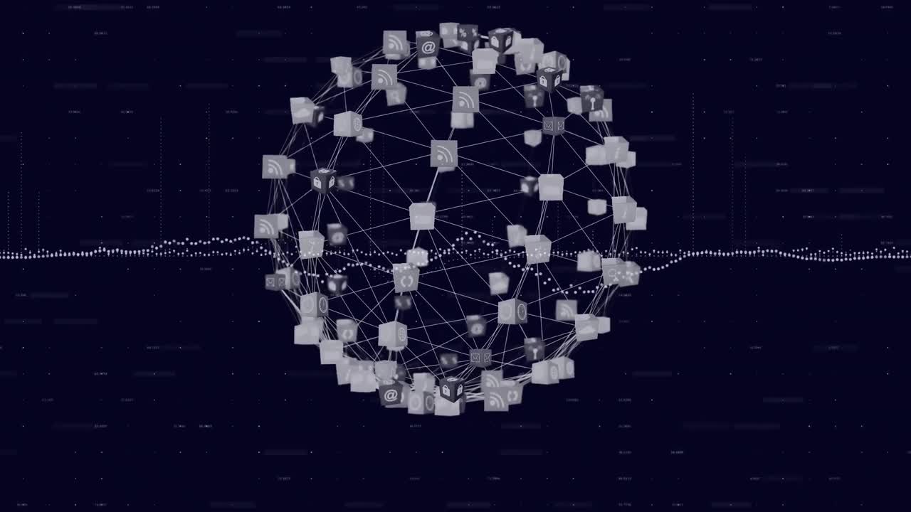 iconos digitales que forman un globo contra el procesamiento de datos