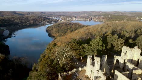 lake of the ozarks and missouri state park castle ruins, aerial drone