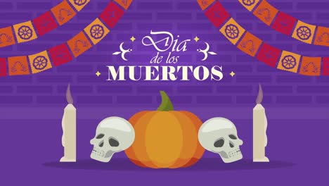 dia de los muertos lettering with skulls