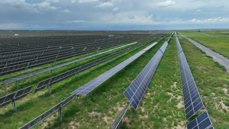 solar panels facing different directions to optimize and maximize energy production on photovoltaic array farm