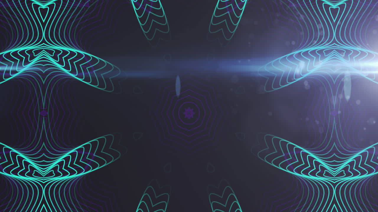 Animation of kaleidoscope green abstract shapes moving in hypnotic motion on dark background