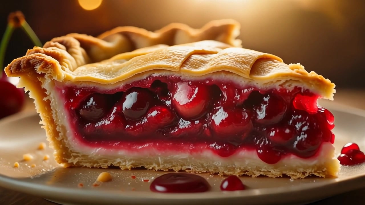 Una fetta di torta di ciliegie fresca fatta in casa su un piatto