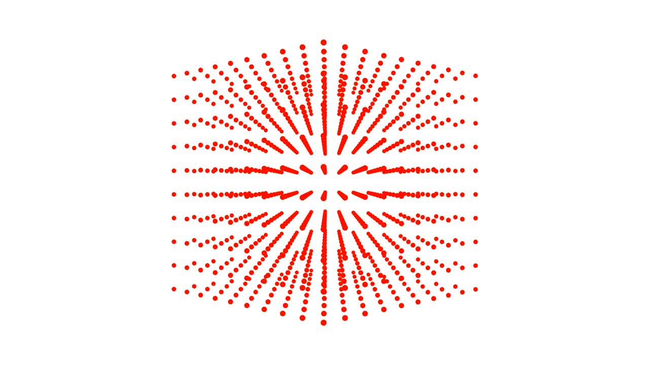 hermosa caja de cubo rojo está girando, partícula de punto.