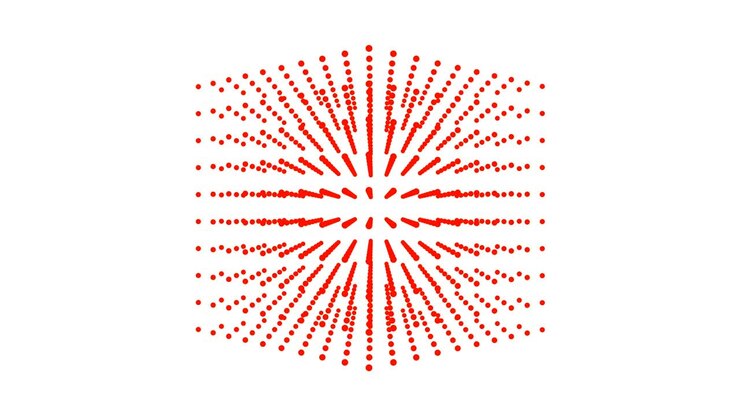 Beautiful red cube box is rotating, dot particle.