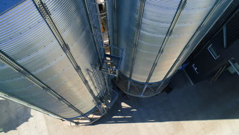 grain cooperative. large aluminum containers for storing loose grain. aerial view
