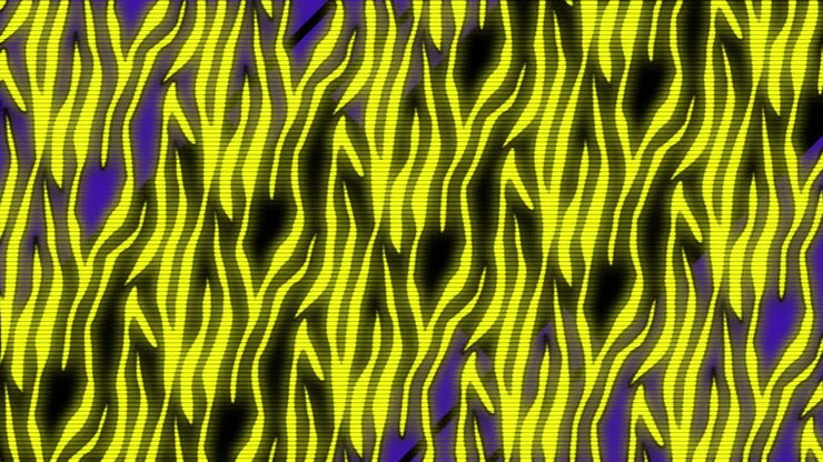 Animazione di forme e cerchi gialli e blu in movimento su sfondo nero