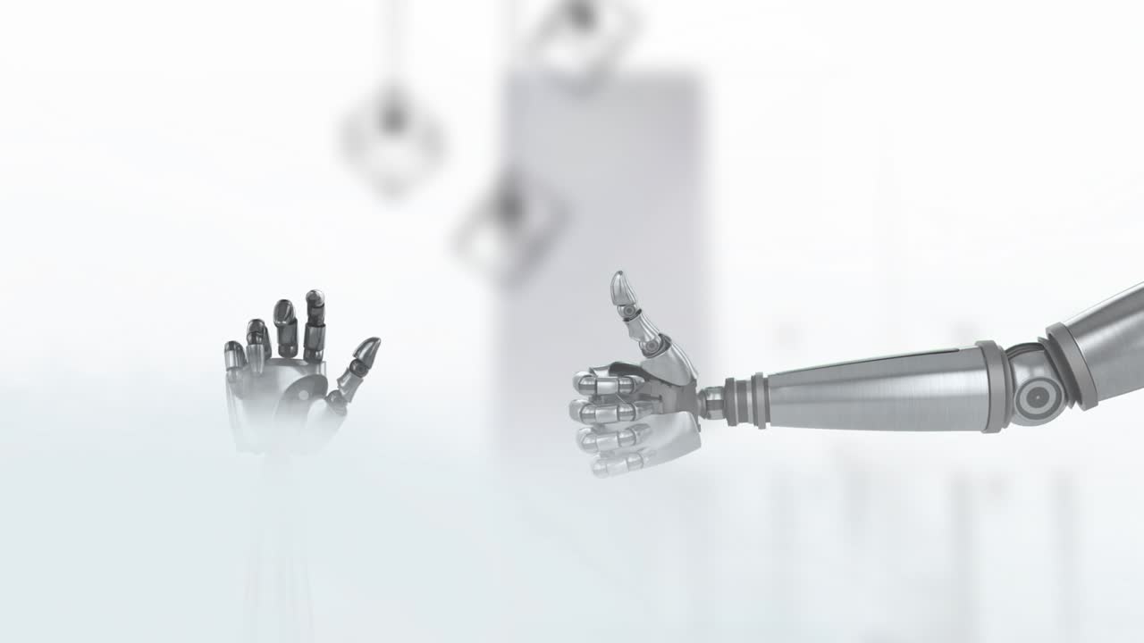 Animation of robotic hands over blurred background
