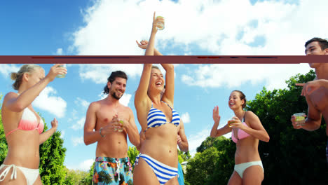 group of friends having fun at poolside