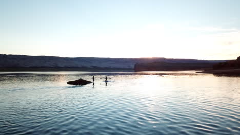 drone shot of sunrise in lake powell utah