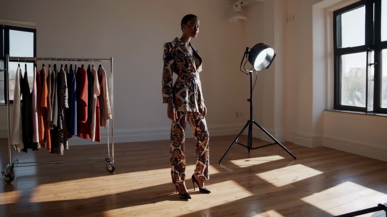 Stylish Woman in a Printed Suit
