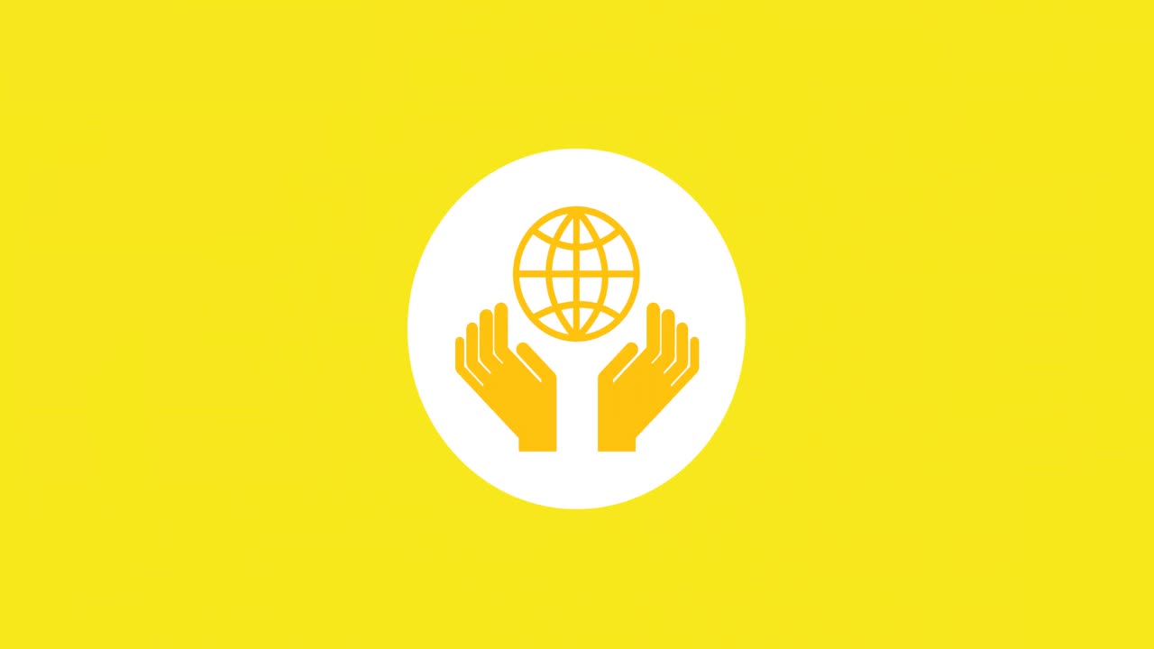 Animation of hands with globe icon over yellow background