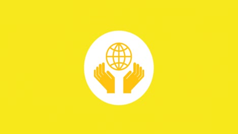 Animation-of-hands-with-globe-icon-over-yellow-background