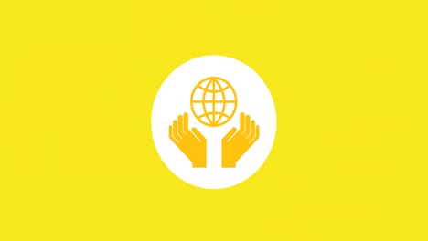 animation of hands with globe icon over yellow background