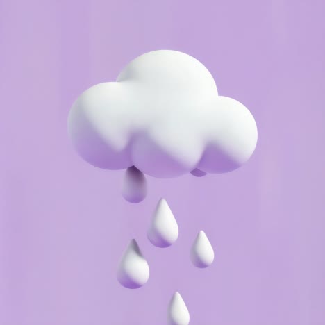 3d stylized cloud raining on purple background