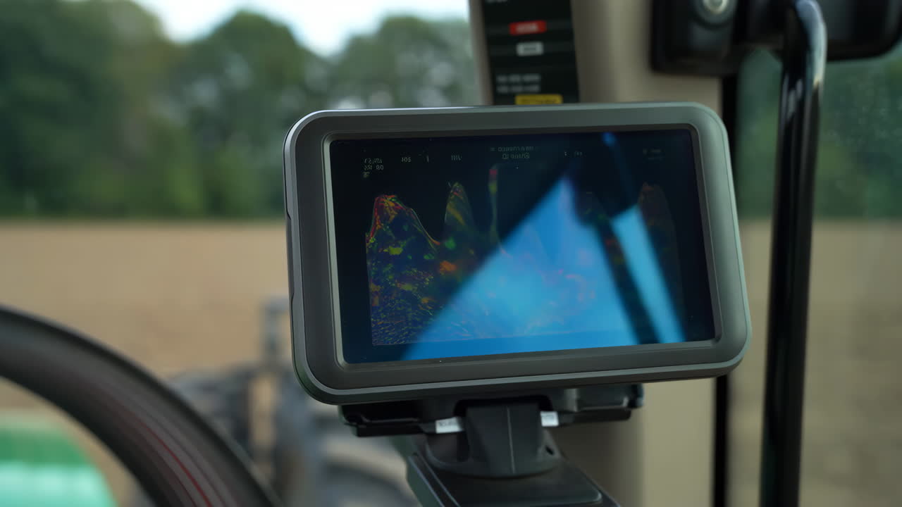 Agricultural Machinery Display Screen in a Tractor Cabin