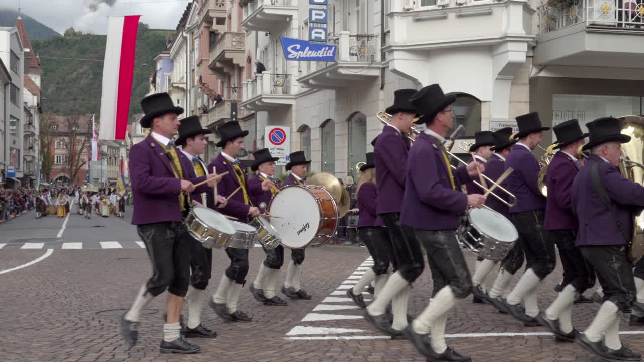 Brass band Galtuer at the annual grape festival, Meran - Merano, South Tyrol, Italy (part 3 of 3)