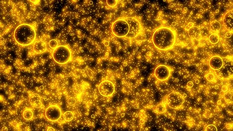 puntos y círculos de burbujas doradas brillantes sobre fondo negro