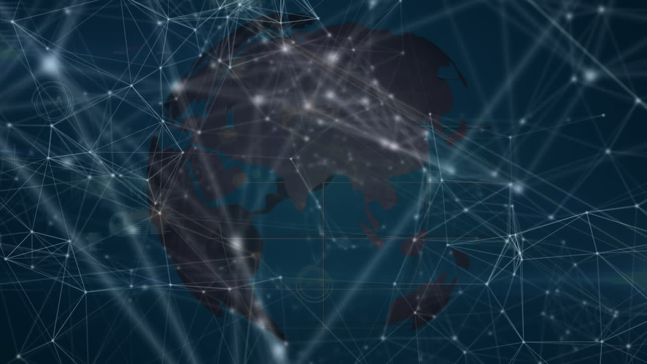 Animation of globe with network of connections with glowing spots