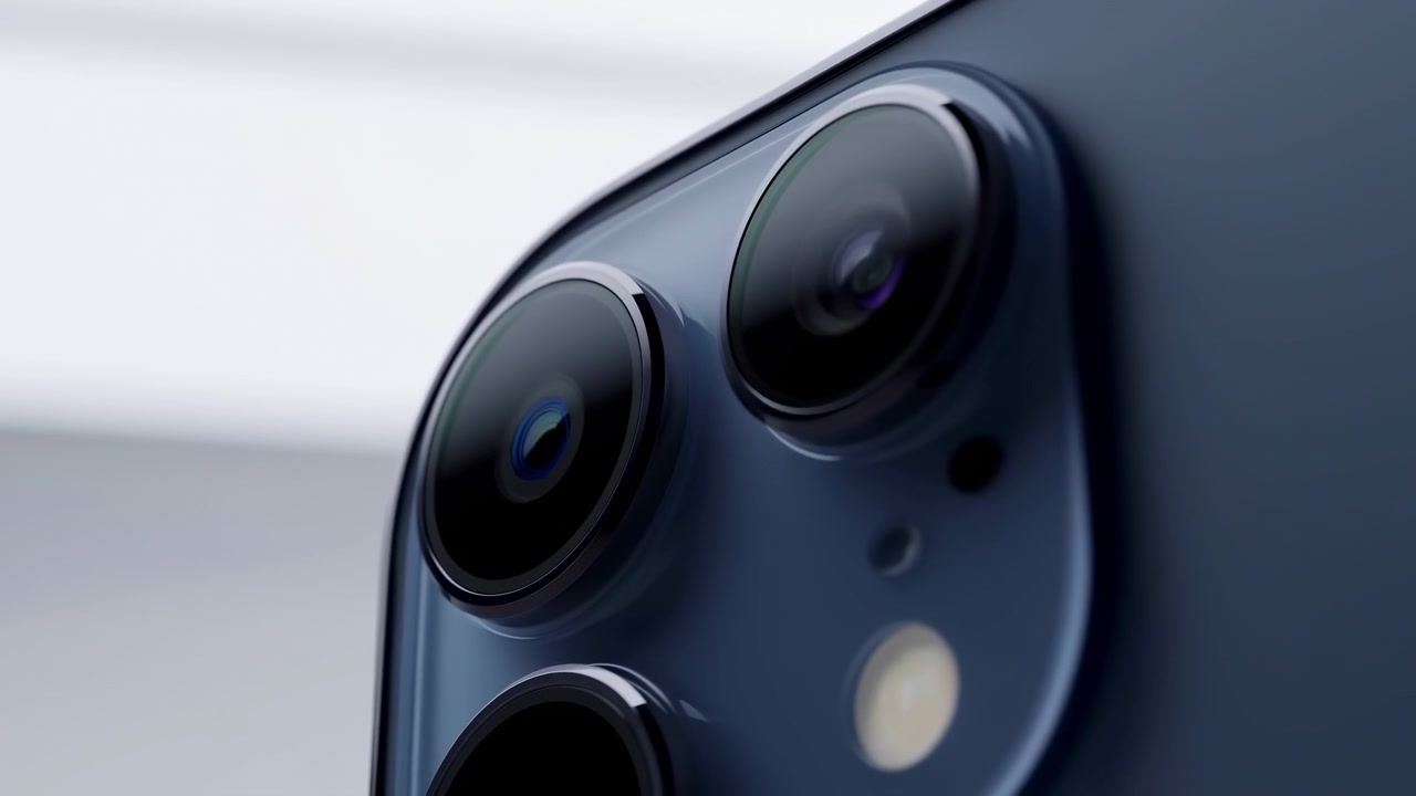 Closeup Smartphone Camera Lenses Studio Product Showcase, Showcasing Triple Lens Module, Glass Reflections,