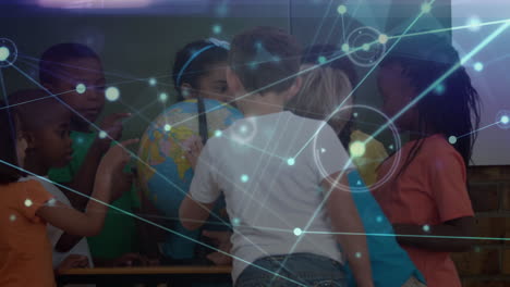 animación de redes de conexiones a través de diversos escolares que leen el mundo