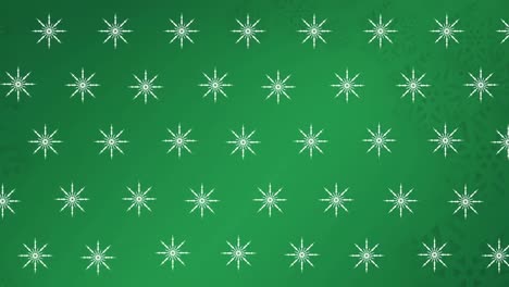 Animation-of-snowflakes-moving-on-green-background