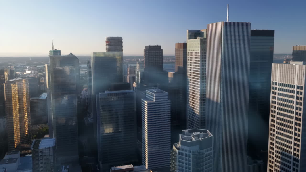 Modern City Skyline with Digital Network and Misty Atmosphere