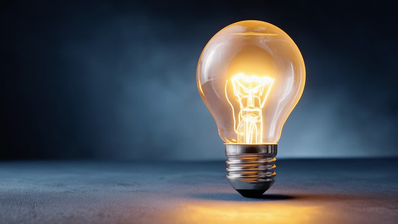 A Captivating Glimpse of a Glowing Light Bulb: An Icon of Illumination and Inspiration in a Darkened Setting, Evoking Creativity and Enlightenment