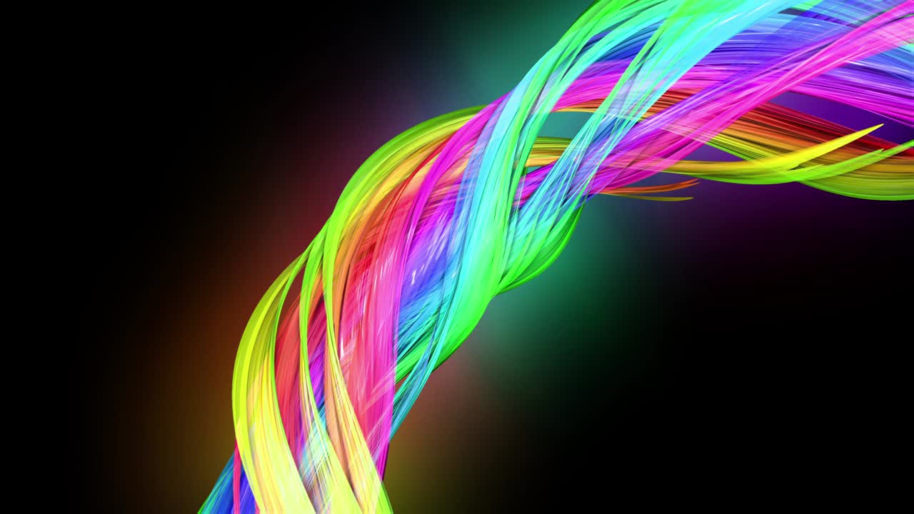 transparent colored lines with a neon glow on a black background. Motion graphics 3d looped background with multicolor colorful rainbow ribbons. Beautiful seamless background in motion design style 35