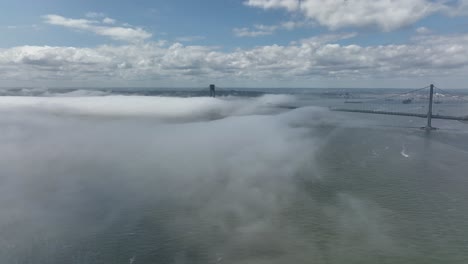 an aerial view of gravesend bay in brooklyn, ny on a cloudy day