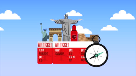 ticket with set of country monuments animation